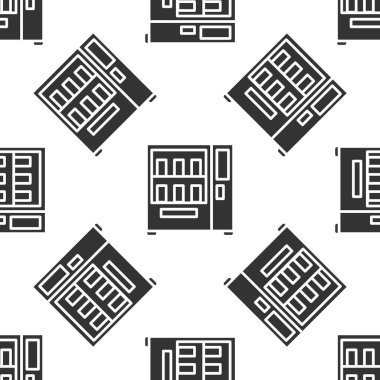 Gri yiyecek ve içecek otomatiği. Beyaz arka planda izole edilmiş ikon satışı. Vektör İllüstrasyonu