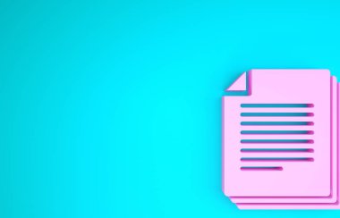 Pembe Belge simgesi mavi arkaplanda izole edildi. Dosya simgesi. Kontrol listesi simgesi. İş konsepti. Minimalizm kavramı. 3d illüstrasyon 3d canlandırma