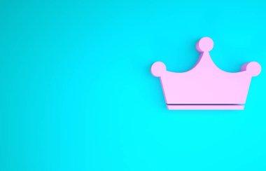 Pembe Crown simgesi mavi arkaplanda izole edilmiş. Minimalizm kavramı. 3d illüstrasyon 3d canlandırma