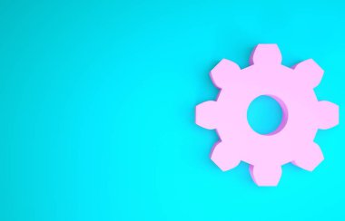 Pembe dişli simgesi mavi arkaplanda izole edildi. Çarklı teçhizat ayarları. İşçi sembolü. Minimalizm kavramı. 3d illüstrasyon 3B canlandırma