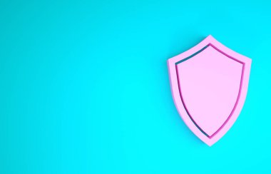 Pembe Kalkan simgesi mavi arkaplanda izole edildi. Gardiyan. Minimalizm kavramı. 3d illüstrasyon 3d canlandırma