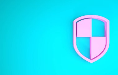 Pembe Kalkan simgesi mavi arkaplanda izole edildi. Gardiyan. Minimalizm kavramı. 3d illüstrasyon 3d canlandırma