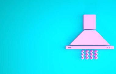 Pembe Mutfak sökücü fan simgesi mavi arkaplanda izole edildi. Mutfak kaputu. Mutfak egzozu. Ev aletleri. Minimalizm kavramı. 3d illüstrasyon 3B canlandırma