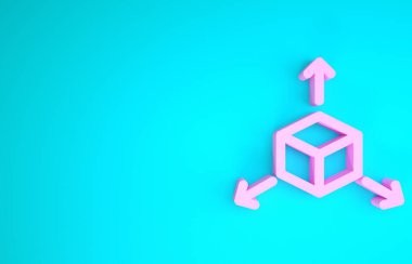 Mavi arkaplanda izole edilmiş pembe Isometric küp simgesi. Geometrik küp katı simge. 3D kare işareti. Kutu sembolü. Minimalizm kavramı. 3d illüstrasyon 3d canlandırma