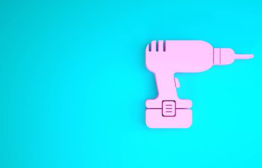 Pembe sondaj makinesi simgesi mavi arkaplanda izole edildi. Minimalizm kavramı. 3d illüstrasyon 3d canlandırma