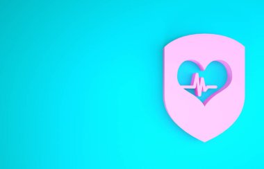 Pembe Kalkan ve kalp atış hızı ikonu mavi arka planda izole edildi. Sağlık koruma konsepti. Sağlık hizmetleri. Minimalizm kavramı. 3d illüstrasyon 3d canlandırma
