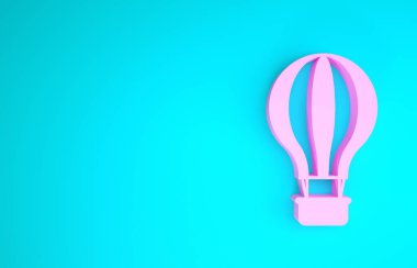 Pembe Sıcak Hava Balonu ikonu mavi arka planda izole edildi. Seyahat için hava taşımacılığı. Minimalizm kavramı. 3d illüstrasyon 3B canlandırma