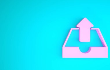 Pembe Gönderen Kutusu simgesi mavi arkaplanda izole edildi. Minimalizm kavramı. 3d illüstrasyon 3d canlandırma