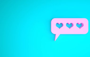 Pembe Benzeri ve kalp ikonu mavi arka planda izole edilmiş. Karşıt Bildirim Simgesi. Insta 'yı takip et. Minimalizm kavramı. 3d illüstrasyon 3d canlandırma