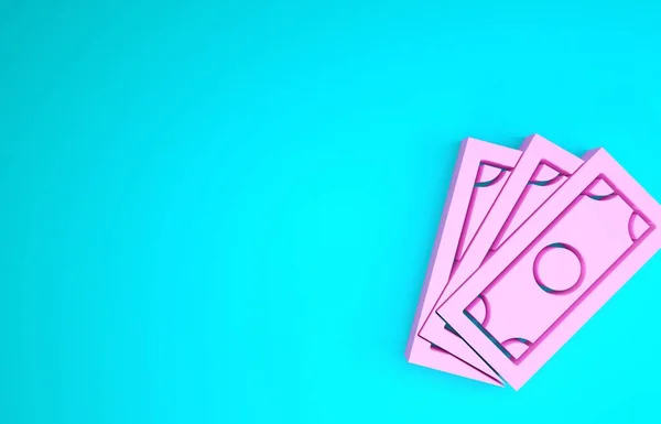 Pink Stacks ícone de dinheiro em papel em dinheiro isolado no fundo azul. Dinheiro empilha notas. Moeda de conta. Conceito de minimalismo. 3D ilustração 3D render — Fotografia de Stock