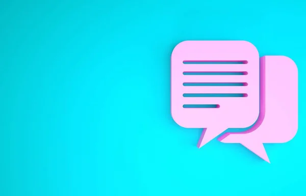 Icono de Chat Rosa aislado sobre fondo azul. Símbolo de burbujas de habla. Concepto minimalista. 3D ilustración 3D render —  Fotos de Stock
