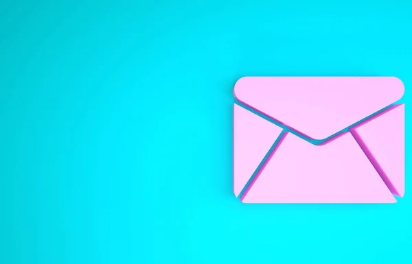 Ikona růžové obálky izolované na modrém pozadí. Symbol dopisu e-mailem. Minimalismus. 3D ilustrace 3D vykreslení — Stock fotografie