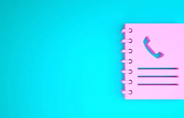 ピンクの電話帳アイコンは青の背景に隔離されています。住所録電話帳だ最小限の概念。3Dイラスト3Dレンダリング — ストック写真