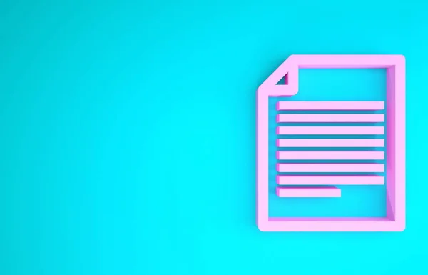 Pink Document icon isolated on blue background. File icon. Checklist icon. Business concept. Minimalism concept. 3d illustration 3D render