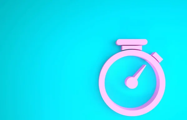 Значок Розовый секундомер выделен на синем фоне. Знак таймера. Концепция минимализма. 3D-рендеринг — стоковое фото
