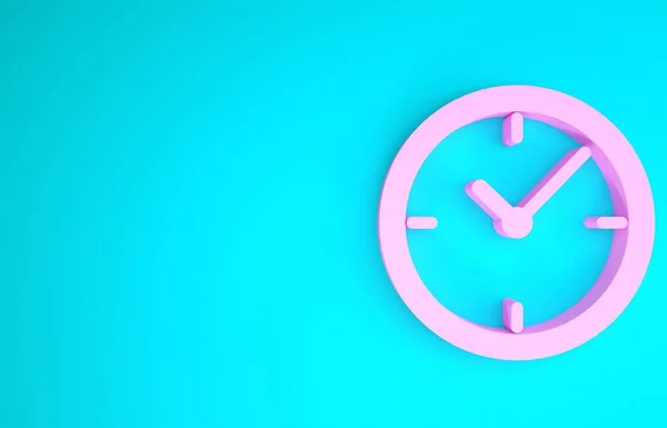 Иконка розовых часов выделена на синем фоне. Концепция минимализма. 3D-рендеринг — стоковое фото