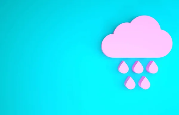 Pink Cloud with rain icon isolated on blue background. Rain cloud precipitation with rain drops. Minimalism concept. 3d illustration 3D render