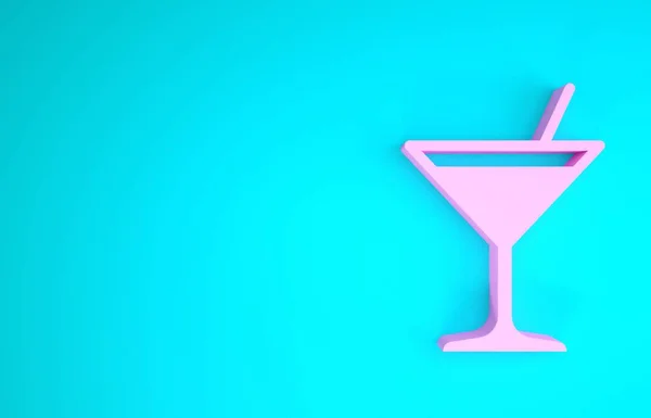 Ícone de vidro rosa Martini isolado no fundo azul. Ícone de cocktail. Ícone de vidro de vinho. Conceito de minimalismo. 3D ilustração 3D render — Fotografia de Stock