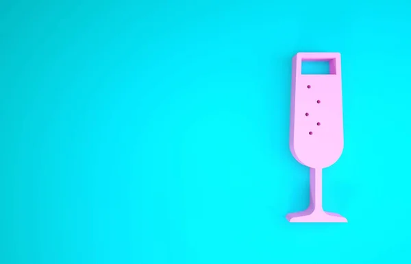 Roze Glas champagne icoon geïsoleerd op blauwe achtergrond. Minimalisme concept. 3d illustratie 3D renderen — Stockfoto