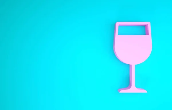 Roze Wijnglas pictogram geïsoleerd op blauwe achtergrond. Een wijnglazen icoon. Goblet symbool. Glaswerk bordje. Minimalisme concept. 3d illustratie 3d renderen — Stockfoto