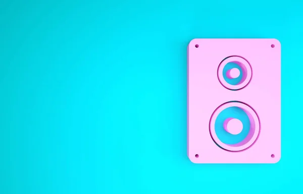 Pink Stereo speaker icon isolated on blue background. Sound system speakers. Music icon. Musical column speaker bass equipment. Minimalism concept. 3d illustration 3D render — Stock Photo, Image