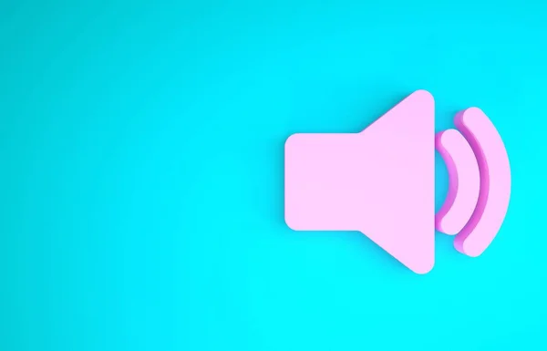 ピンクのスピーカーボリュームアイコン-オーディオ音声サウンドシンボル、青の背景に隔離されたメディア音楽アイコン。最小限の概念。3Dイラスト3Dレンダリング — ストック写真