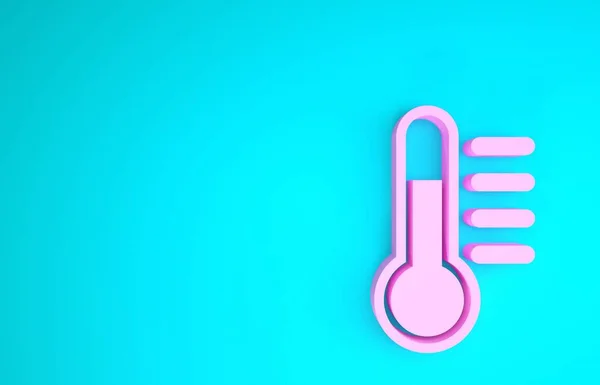 Pink Thermometer icon isolated on blue background. Minimalism concept. 3d illustration 3D render — Stock Photo, Image