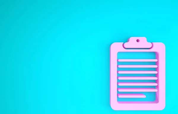 Clipboard rosa com ícone de documento isolado no fundo azul. Conceito de minimalismo. 3D ilustração 3D render — Fotografia de Stock