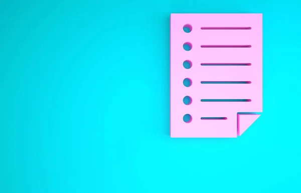 Roze Document pictogram geïsoleerd op blauwe achtergrond. Bestand icoon. Checklist icoon. Bedrijfsconcept. Minimalisme concept. 3d illustratie 3d renderen — Stockfoto