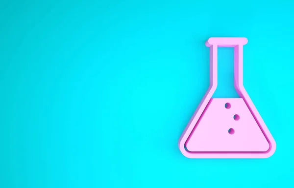 Pink Test tube and flask - chemical laboratory test icon isolated on blue background. Minimalism concept. 3d illustration 3D render — Stock Photo, Image