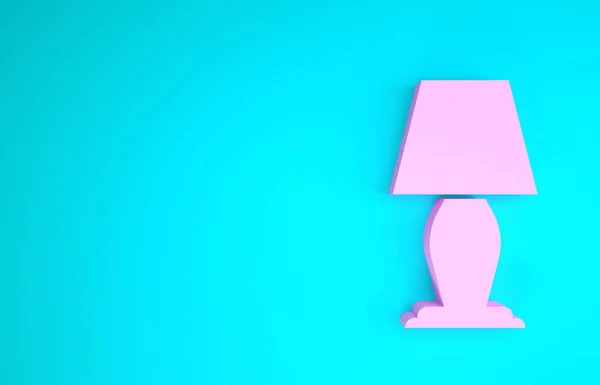 Ikon lampu meja merah muda diisolasi pada latar belakang biru. Konsep minimalisme. Tampilan 3D ilustrasi 3d — Stok Foto