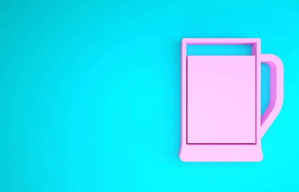 Розовое стекло пивной иконы на синем фоне. Концепция минимализма. 3D-рендеринг — стоковое фото