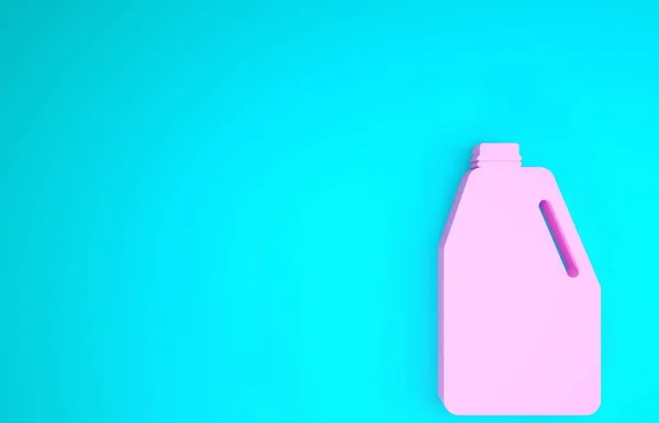 Rózsaszín háztartási vegyi anyagok üres műanyag palack ikon elszigetelt kék alapon. Folyékony mosószer vagy szappan, folttisztító, fehérítő. Minimalizmus koncepció. 3d illusztráció 3d render — Stock Fotó