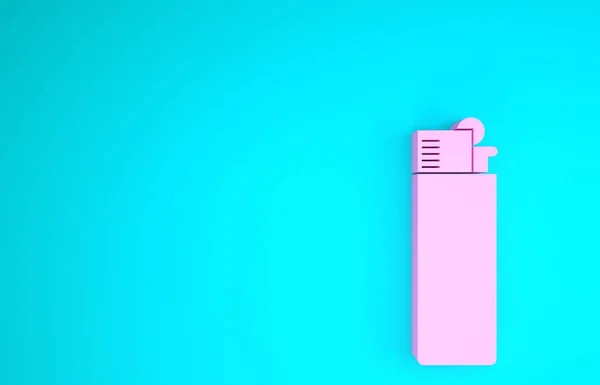 Icône Briquet rose isolée sur fond bleu. Concept de minimalisme. Illustration 3D rendu 3D — Photo
