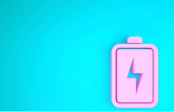 Pinkfarbenes Batterie-Symbol isoliert auf blauem Hintergrund. Blitz-Symbol. Minimalismus-Konzept. 3D Illustration 3D Renderer — Stockfoto