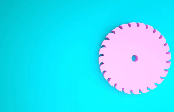 Ícone de lâmina de serra circular rosa isolado no fundo azul. Roda de serra. Conceito de minimalismo. 3D ilustração 3D render — Fotografia de Stock