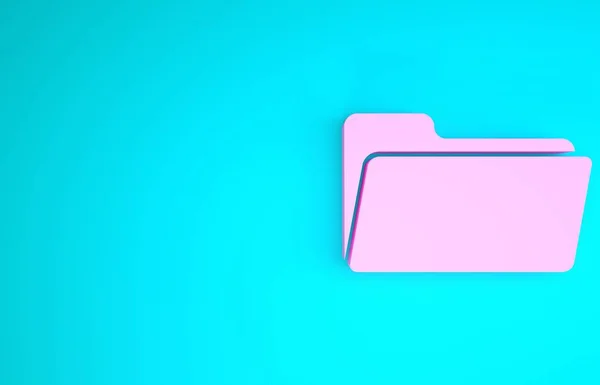 Pink Folder icon isolated on blue background. Minimalism concept. 3d illustration 3D render — Stock Photo, Image