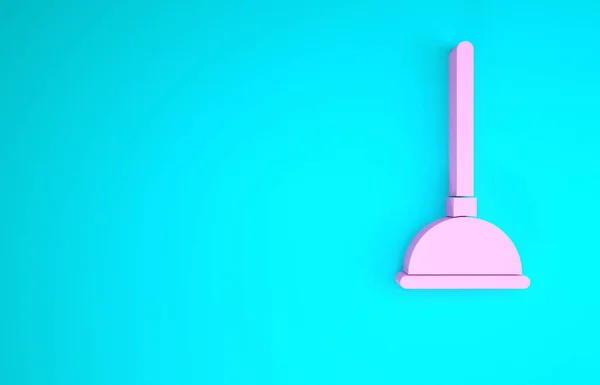 粉红色橡胶柱塞与木制手柄用于管道清洁图标隔离蓝色背景.马桶柱塞。最低纲领的概念。3D渲染3D插图 — 图库照片
