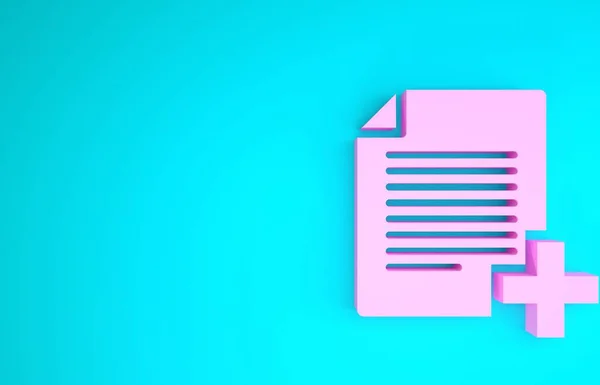 Roze Voeg nieuw bestand pictogram geïsoleerd op blauwe achtergrond. Kopieer document icoon. Minimalisme concept. 3d illustratie 3d renderen — Stockfoto