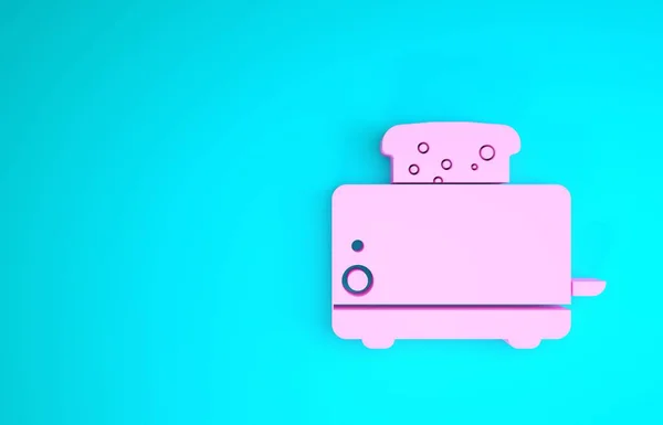 Torradeira rosa com tostas ícone isolado no fundo azul. Conceito de minimalismo. 3D ilustração 3D render — Fotografia de Stock