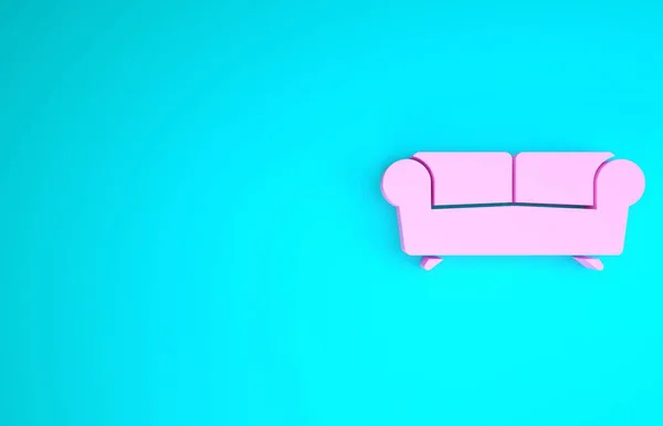 Pink Sofa icon isolated on blue background. Minimalism concept. 3d illustration 3D render