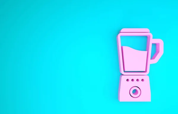 Icono de la licuadora rosa aislado sobre fondo azul. Cocina eléctrica licuadora estacionaria con tazón. Cocinar batidos, cócteles o jugos. Concepto minimalista. 3D ilustración 3D render — Foto de Stock