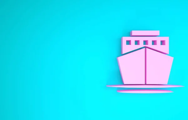 Ροζ εικονίδιο πλοίου απομονωμένο σε μπλε φόντο. Μινιμαλιστική έννοια. 3D απεικόνιση 3d καθιστούν — Φωτογραφία Αρχείου