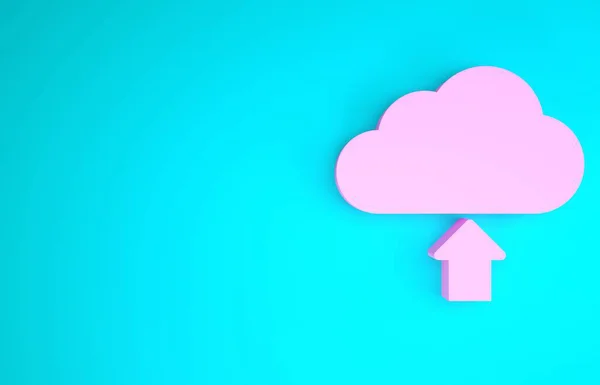 Ikona stažení Pink Cloud izolované na modrém pozadí. Minimalismus. 3D ilustrace 3D vykreslení — Stock fotografie