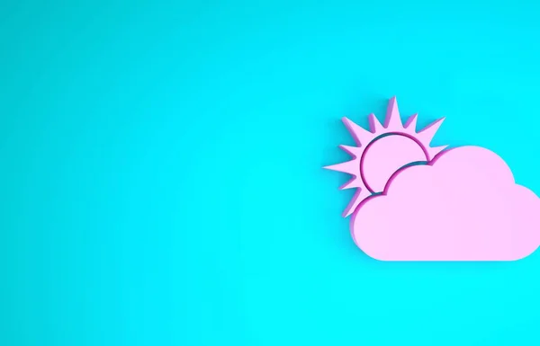 Icône météo rose soleil et nuages isolée sur fond bleu. Concept de minimalisme. Illustration 3D rendu 3D — Photo