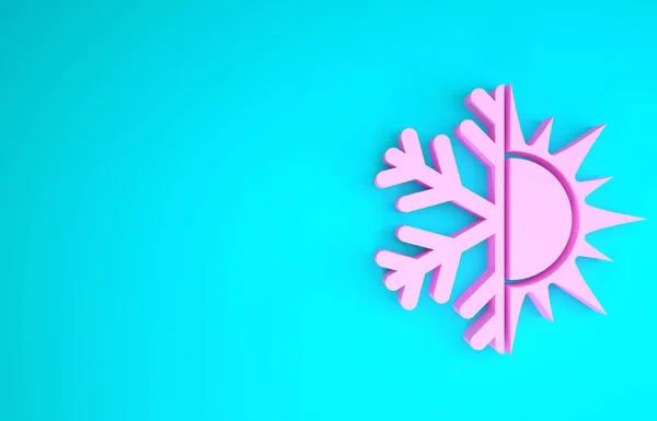 Rosa Símbolo frío y caliente. Icono de sol y copo de nieve aislado sobre fondo azul. Símbolo de invierno y verano. Concepto minimalista. 3D ilustración 3D render —  Fotos de Stock