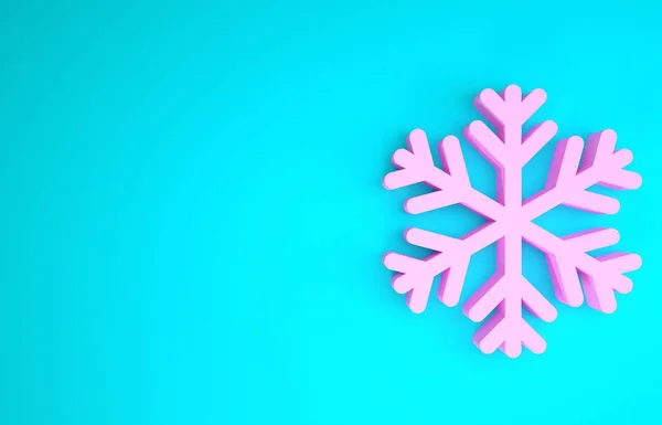 Icono de copo de nieve rosa aislado sobre fondo azul. Concepto minimalista. 3D ilustración 3D render — Foto de Stock