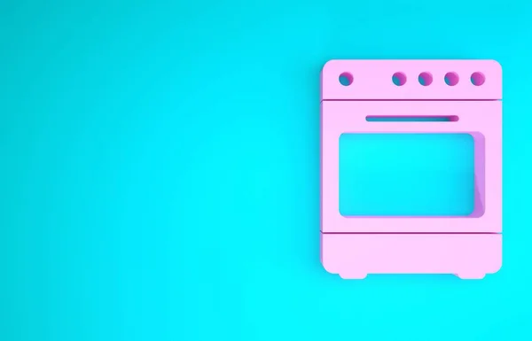 Ícone do forno rosa isolado no fundo azul. Fogão sinal forno a gás. Conceito de minimalismo. 3D ilustração 3D render — Fotografia de Stock
