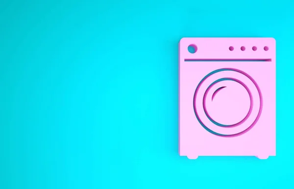 Rosa Washer ikon isolerad på blå bakgrund. Tvättmaskinsikon. Tvättmaskin - tvättmaskin. Symbolen för hushållsapparater. Minimalistiskt koncept. 3D-återgivning för 3D — Stockfoto