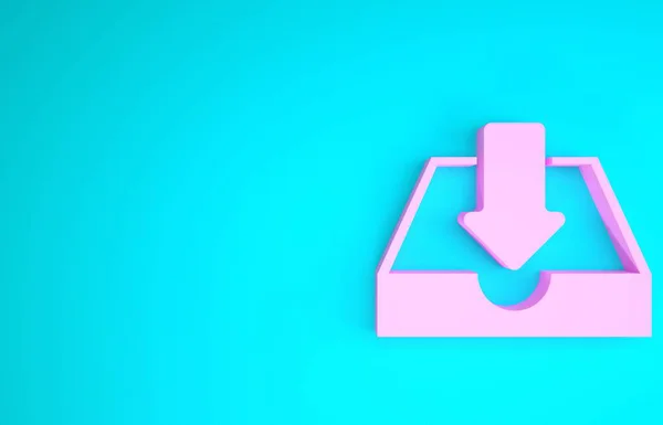 Rosa Descargar icono de la bandeja de entrada aislado sobre fondo azul. Concepto minimalista. 3D ilustración 3D render — Foto de Stock